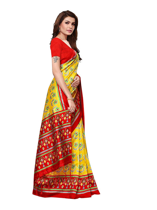 Yellow, Red, Multi Color Poly Silk Saree