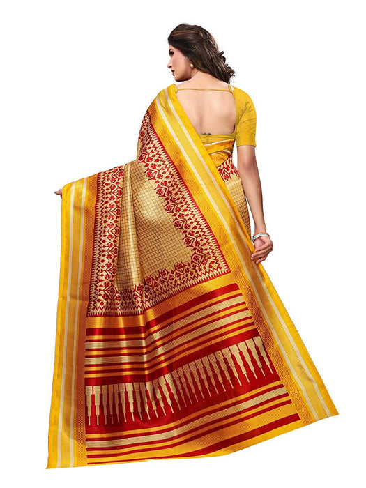 Beige, Yellow, Red Color Poly Silk Saree only in Bigswipe