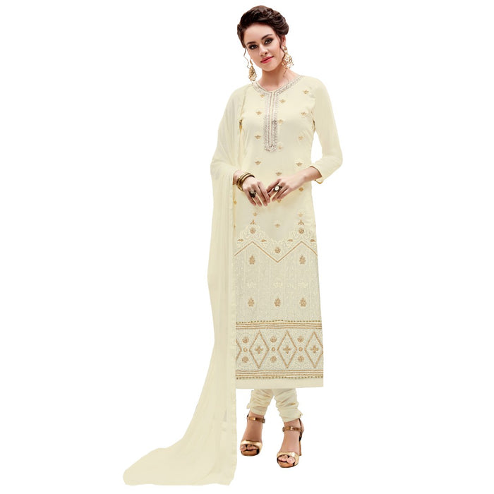 Georgette Fabric Cream Color Dress Material only in Bigswipe