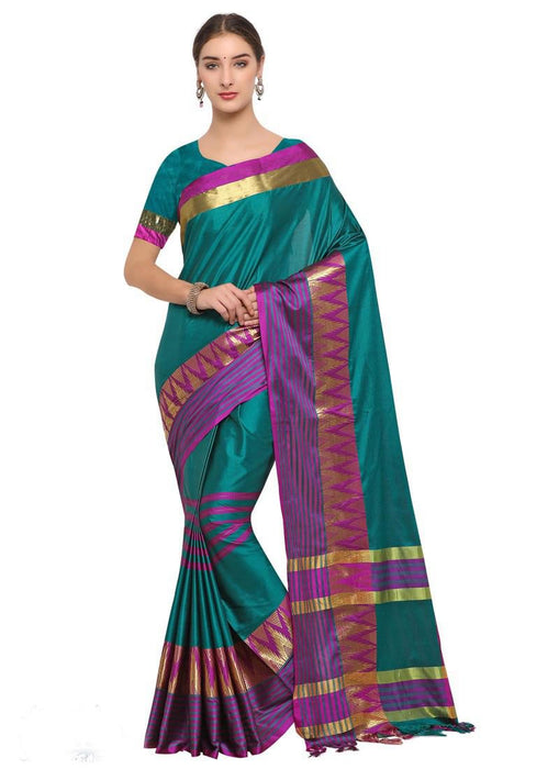 Peacock Green, Magenta Color Poly Silk Saree only in Bigswipe