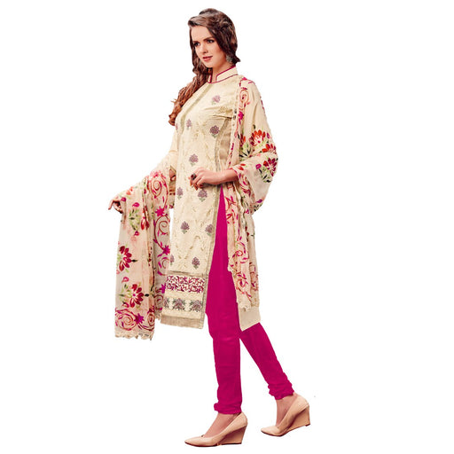 Cotton Fabric Cream Color Dress Material only in Bigswipe