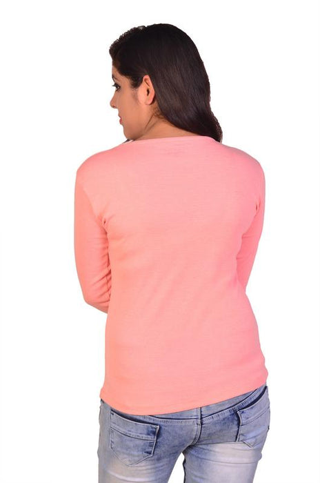 Women's Solid Full Sleeve T-Shirt Top Casual Wear