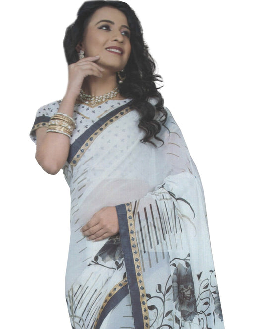 Chiffon Digital Color Printed Saree-White only in Bigswipe