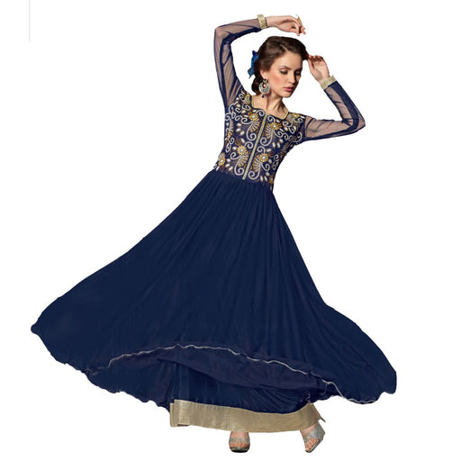 Net Fabric Dark Blue Color Long Gown only in Bigswipe