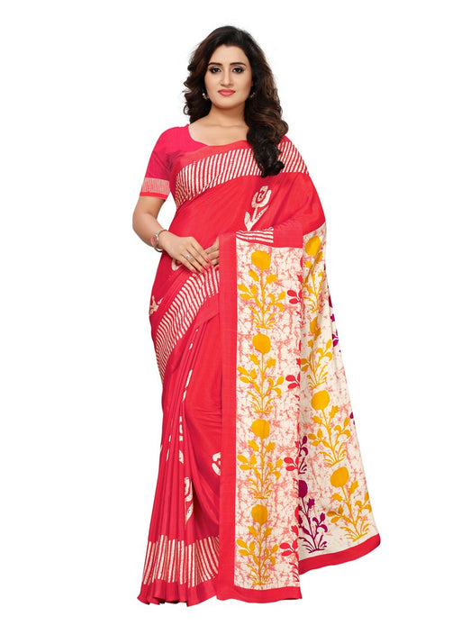 Pink (Reddish Pink), Off White Color  Crepe Saree only in Bigswipe