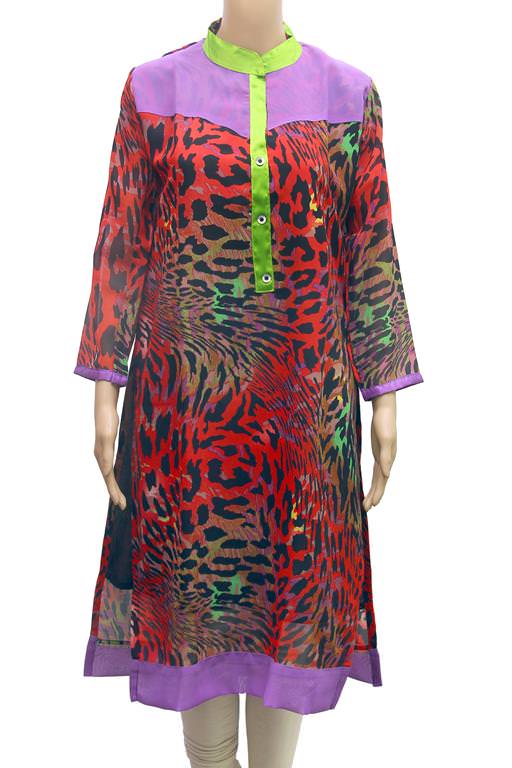 Multicolor Leopard Print Synthetic Straight  Kurta only in Bigswipe