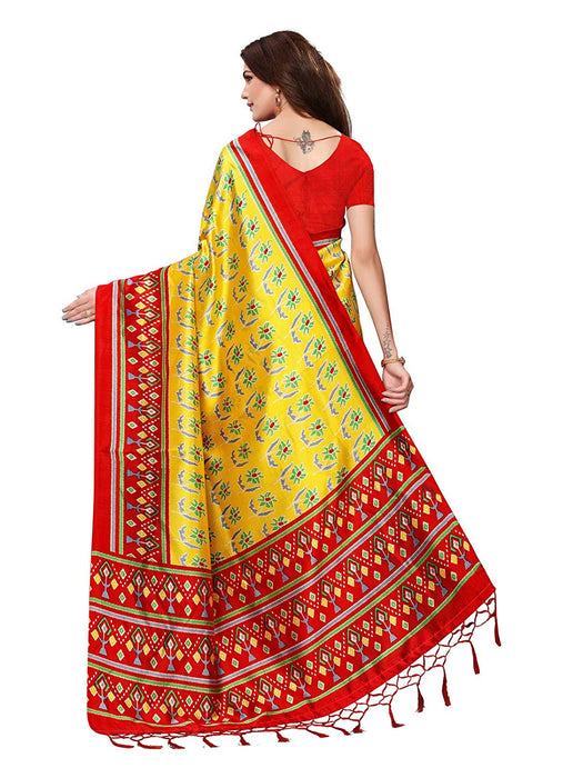 Yellow, Red, Multi Color Poly Silk Saree