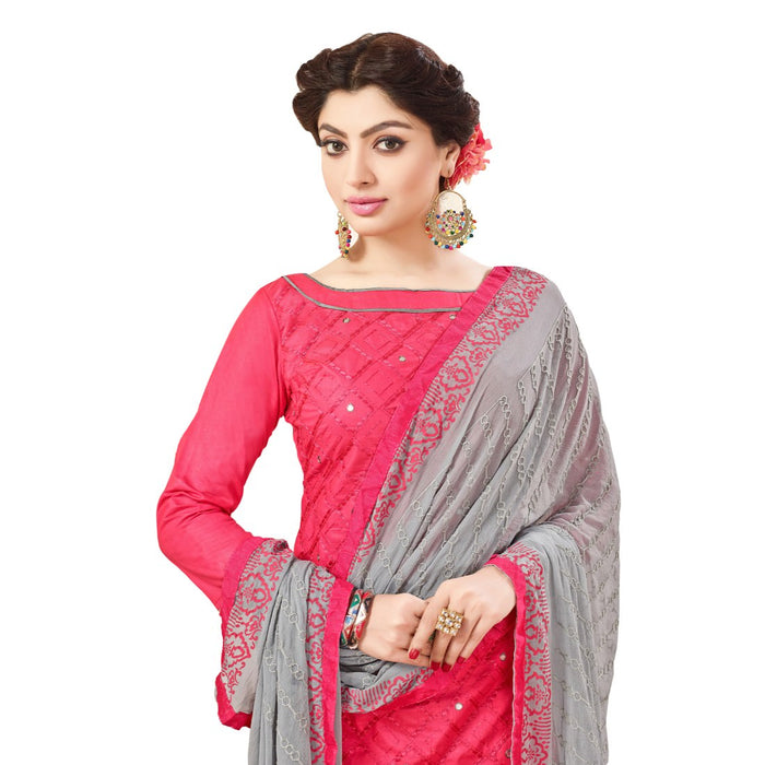 Cotton Fabric Pink Color Dress Material only in Bigswipe