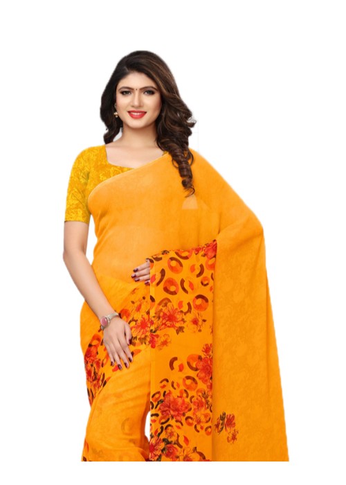 Orange (Yellowish Orange), Multi Color Chiffon Printed Work Saree only in Bigswipe