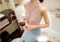 Summer Women Beading Chiffon Blouse Sleeveless Office lady Pearl Turtleneck Shirt Korean Women Tops Plus Size S-3XL Pink/White only in Bigswipe