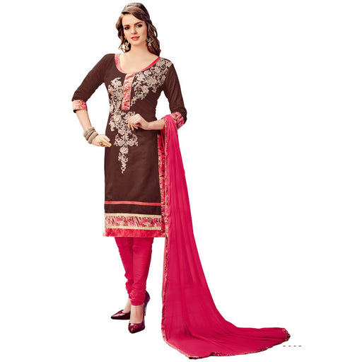 Cotton Fabric Brown Color Dress Material only in Bigswipe