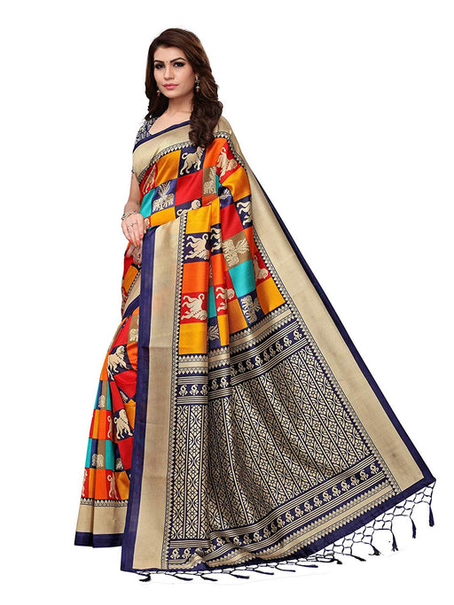 Navy Blue, Multi Color Poly Silk Saree only in Bigswipe