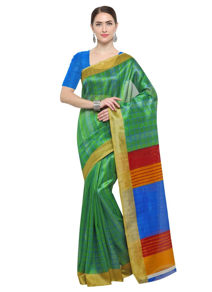 Grren, Blue, Red Color Art Silk Saree only in Bigswipe