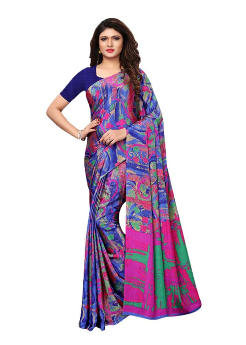 Blue, Multi Color Crepe Printed Work Saree only in Bigswipe