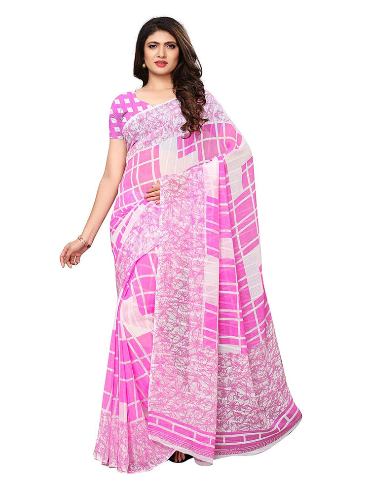 Pink, White Color Georgette Saree only in Bigswipe