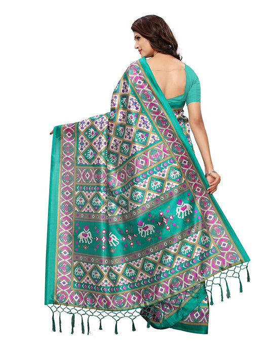 Turquoise, Off White, Multi Color Poly Silk Saree