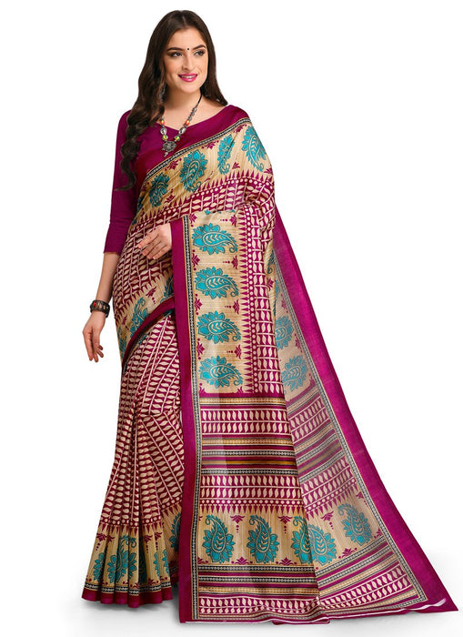 Magenta, Multi Color  Poly Silk Saree only in Bigswipe