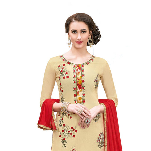 Chanderi Cotton Fabric Beige Color Dress Material only in Bigswipe