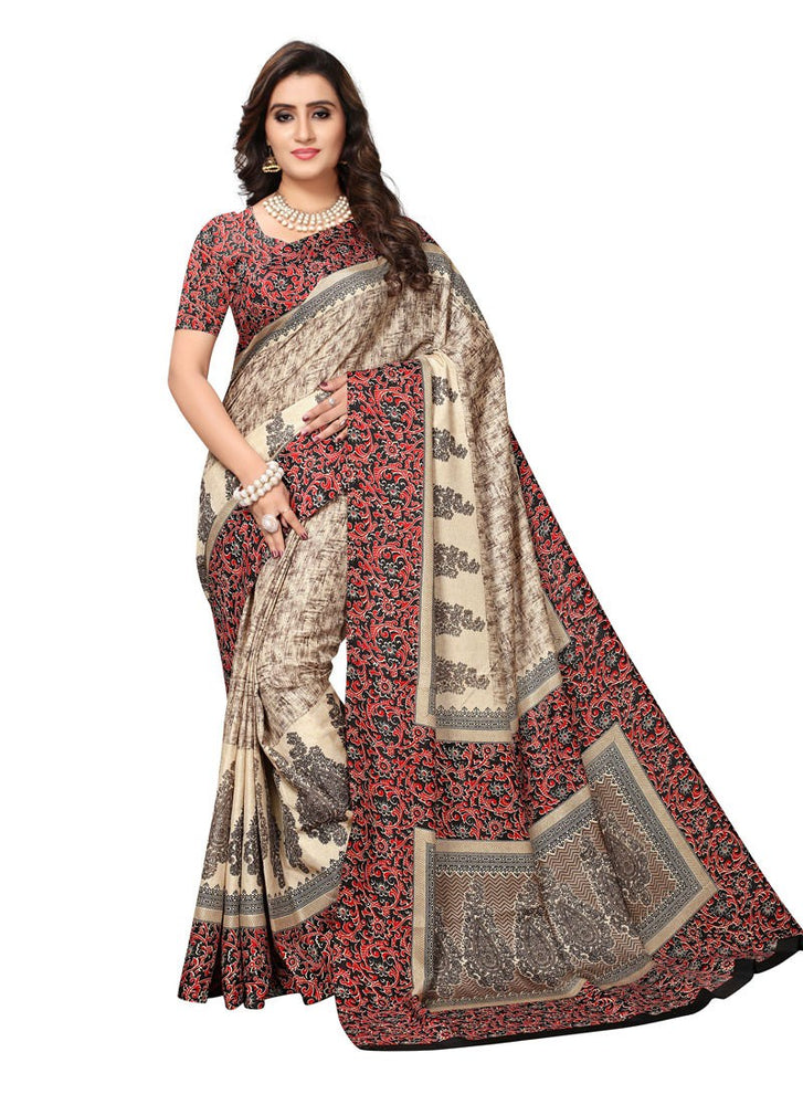 Beige, Red, Multi Color  Vichitra Silk (Art Silk) Saree only in Bigswipe