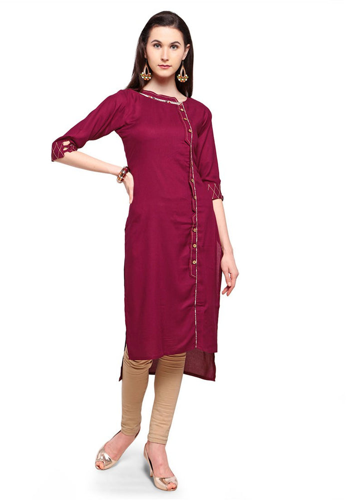 Maroon Color Plain, Buttons Rayon Kurti only in Bigswipe