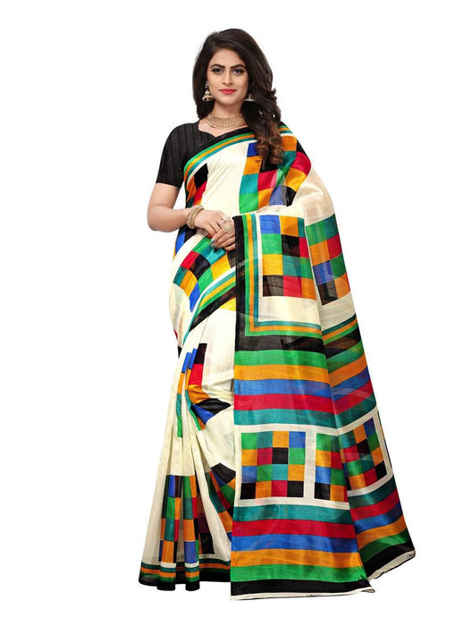 Off White, Black Color  Bhagalpuri Silk (Art Silk) Saree only in Bigswipe