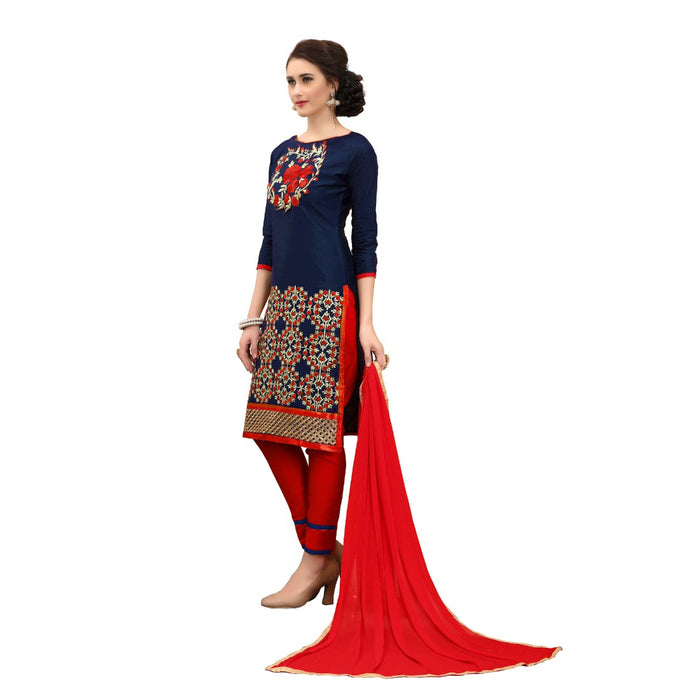 Chanderi Cotton Fabric Navy Blue Color Dress Material only in Bigswipe