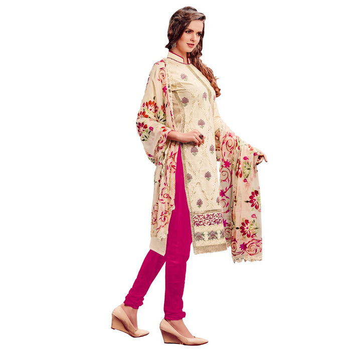 Cotton Fabric Cream Color Dress Material only in Bigswipe