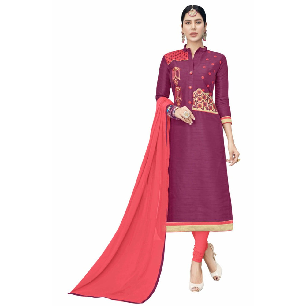 Cotton Silk Fabric Magenta Color Dress Material only in Bigswipe