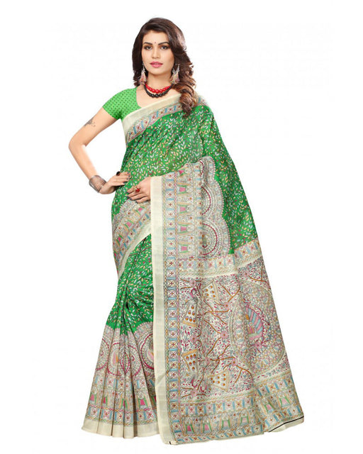 Printed Bhagalpuri Art Silk Green With Multi Color only in Bigswipe