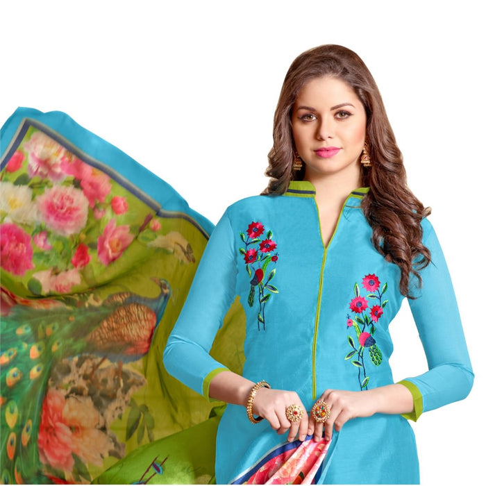 Chanderi Fabric Sky-Blue Color Dress Material only in Bigswipe