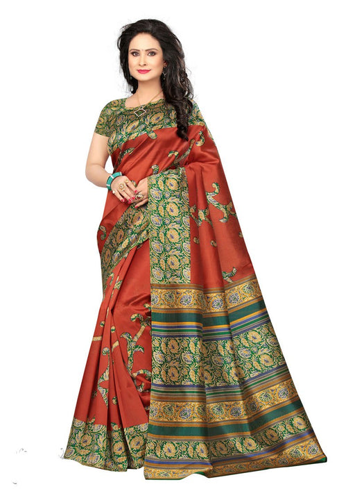 Brown, Multi Color Poly Silk Saree only in Bigswipe