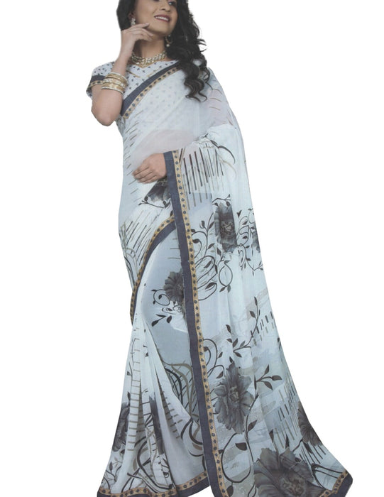 Chiffon Digital Color Printed Saree-White only in Bigswipe