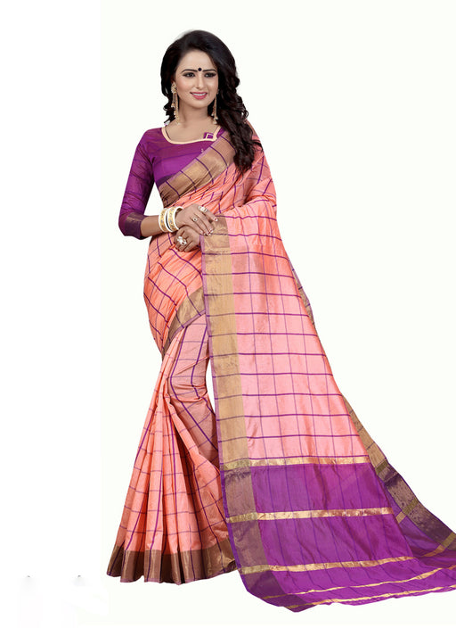 Peach Color Chanderi Cotton Saree only in Bigswipe