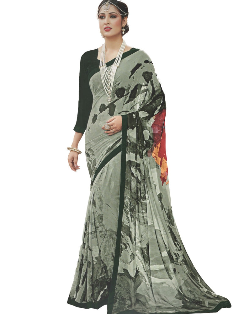 Georgette Digital Saree With Blouse-Sea Green Color Saree only in Bigswipe