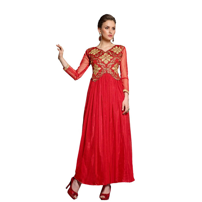 Net Fabric Red Color Long Gown only in Bigswipe