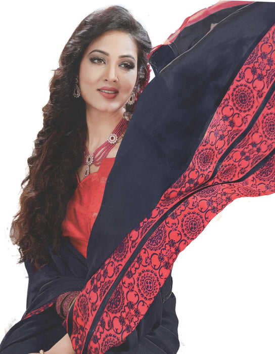 Georgette Digital Saree With Blouse-Navy Blue only in Bigswipe