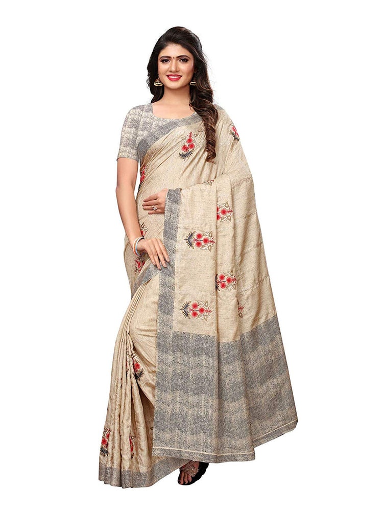 Beige, Black Color Vichitra Silk (Art Silk) Saree only in Bigswipe