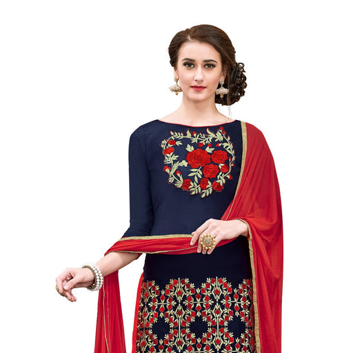 Chanderi Cotton Fabric Navy Blue Color Dress Material only in Bigswipe