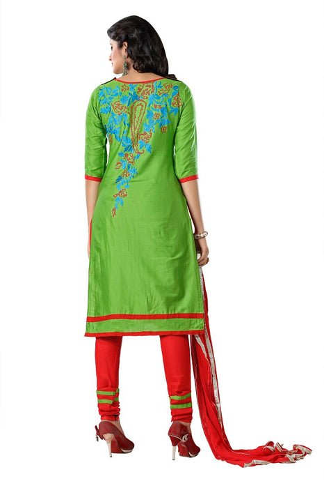 Women's Women's Cotton Embroidered Dress Material (MDMHK05 Green)