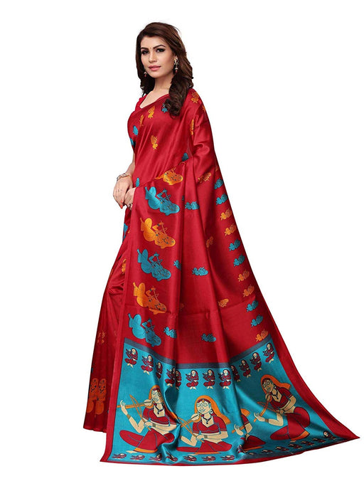 Red, Turquoise, Multi Color Poly Silk Saree