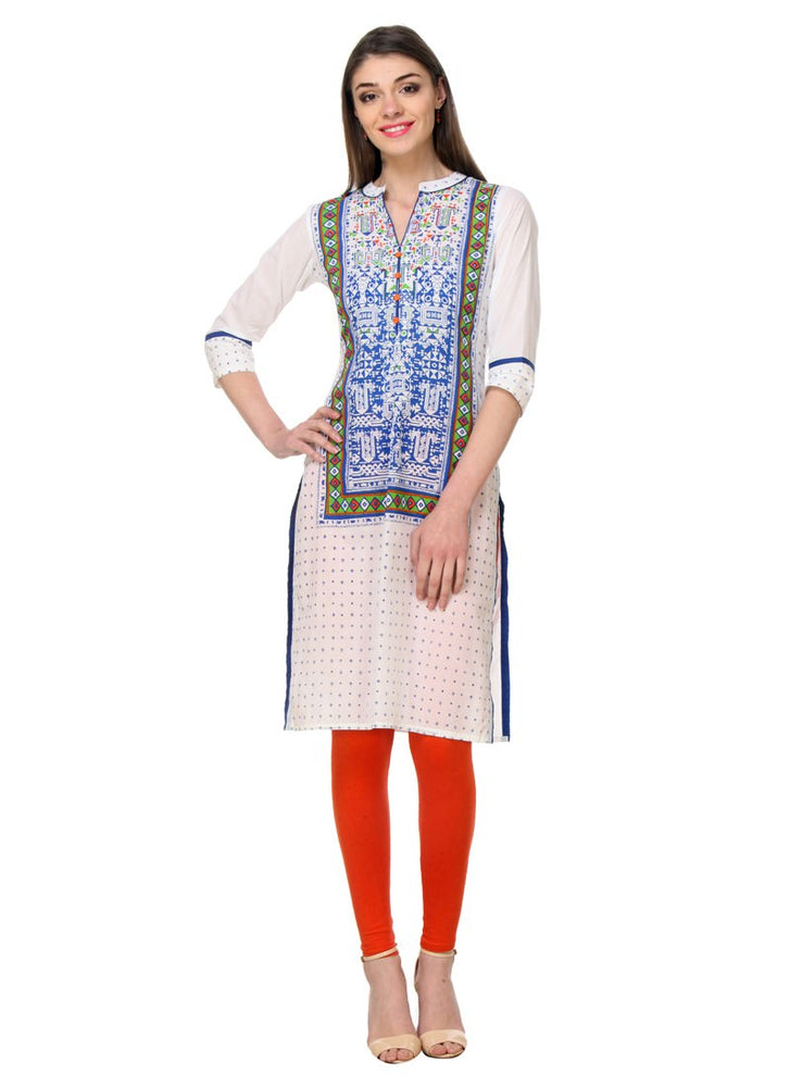 Off White Color Prited,Buttons Cambric Cotton Kurti only in Bigswipe