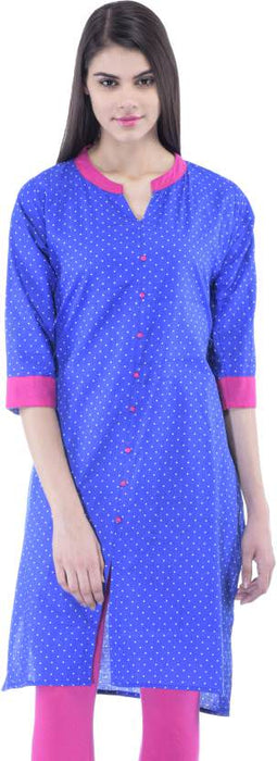 Women’s  Printed Navy Blue Straight  Kurta