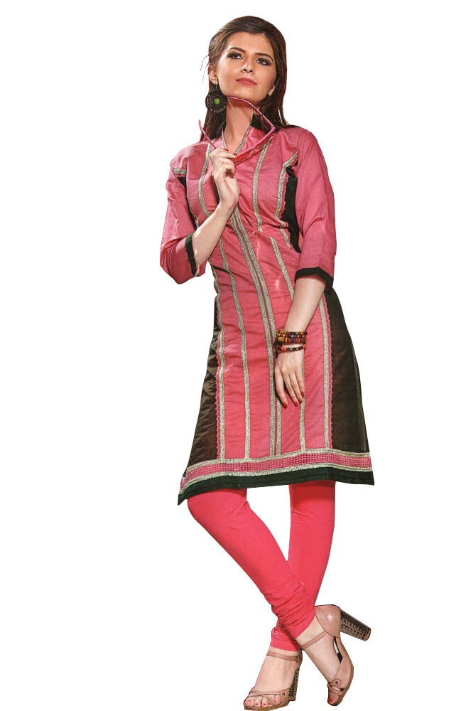 Carrot Pink &amp; Black Stylish Casual Women&rsquo;s Kurti only in Bigswipe