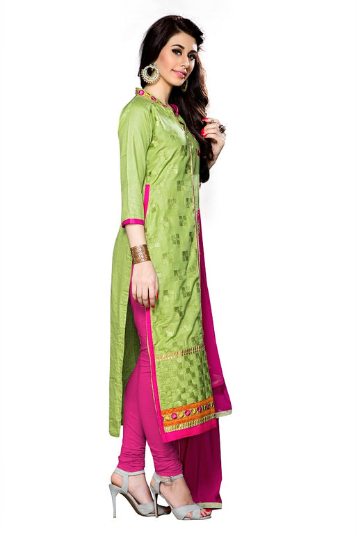 Light Green Cotton Embroidered Straight Suit Material only in Bigswipe