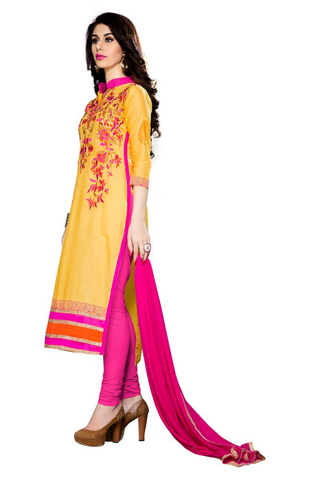 Womens Designer Yellow Cotton Partywear Salwar Suit Dress Material For Womens