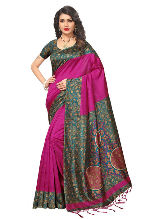 Pink, Multi Color Poly Silk Saree only in Bigswipe