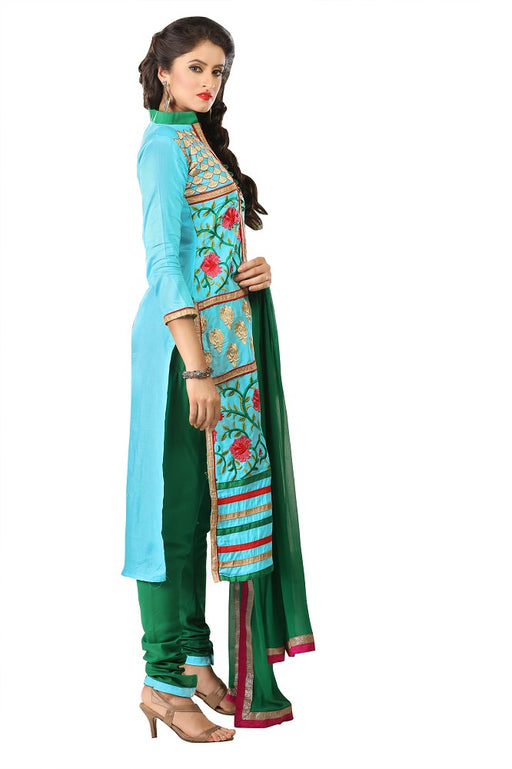 Womens Designer Light Blue Cotton Partywear Salwar Suit Dress Material For Womens