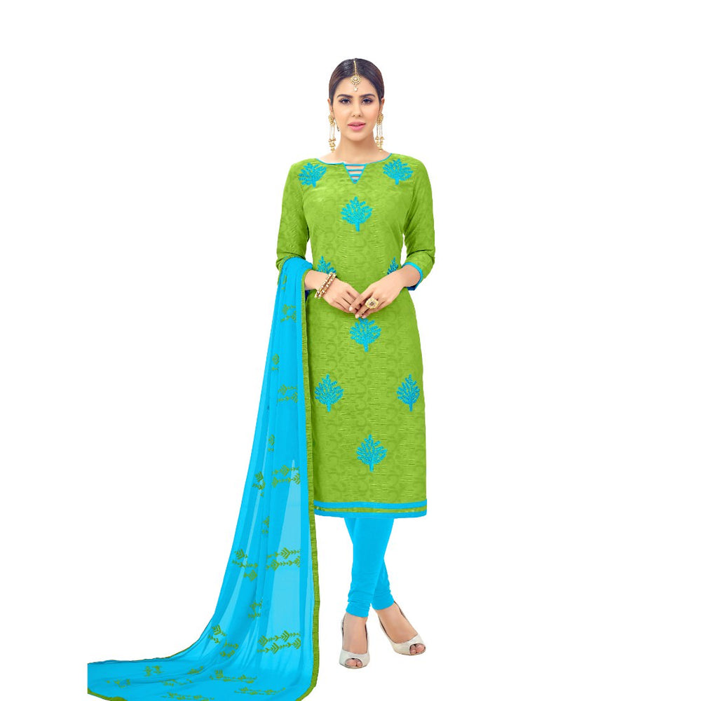 Cotton Jacquard Fabric Green Color Dress Material only in Bigswipe