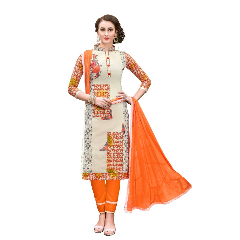 Chanderi Cotton Fabric Cream  Color Dress Material only in Bigswipe