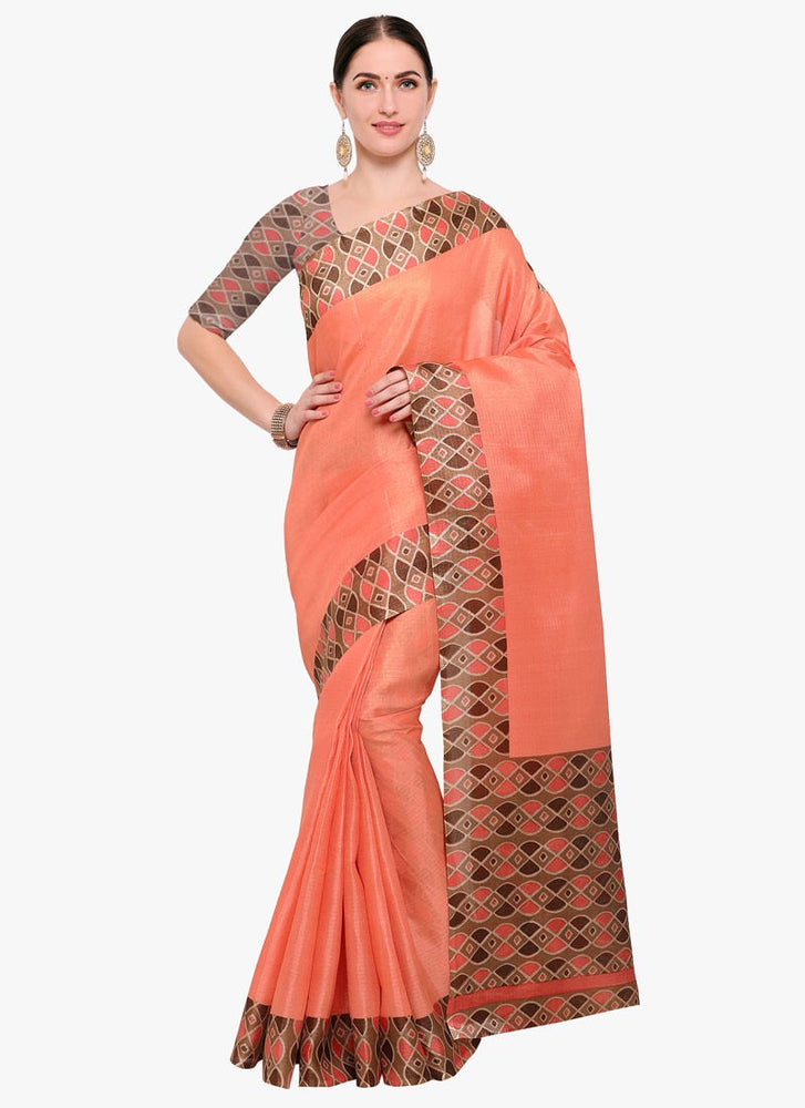 Peach, Multi Color Art Silk Saree only in Bigswipe